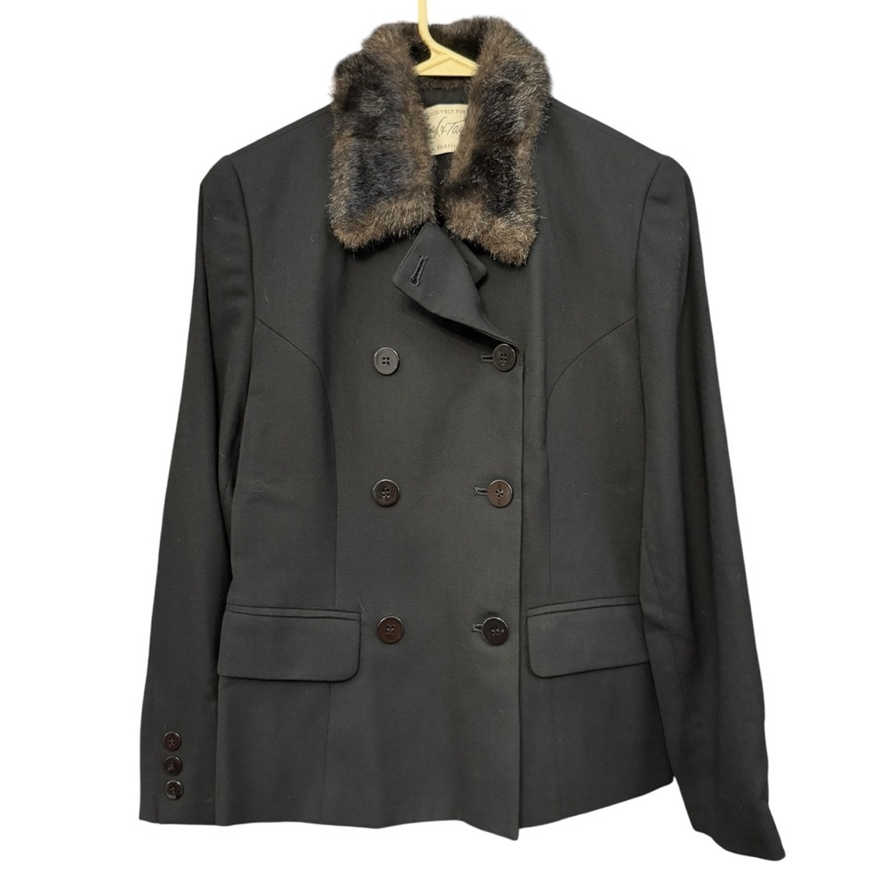 Lord & Taylor Vintage Wool Peacoat Black Faux Fur Collar 6P Petite